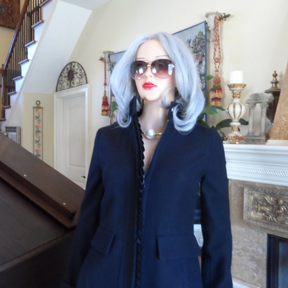 Banana Republic Black Wool Pea Coat w/Ruffle Detail Size XS - Picture 5 of 16